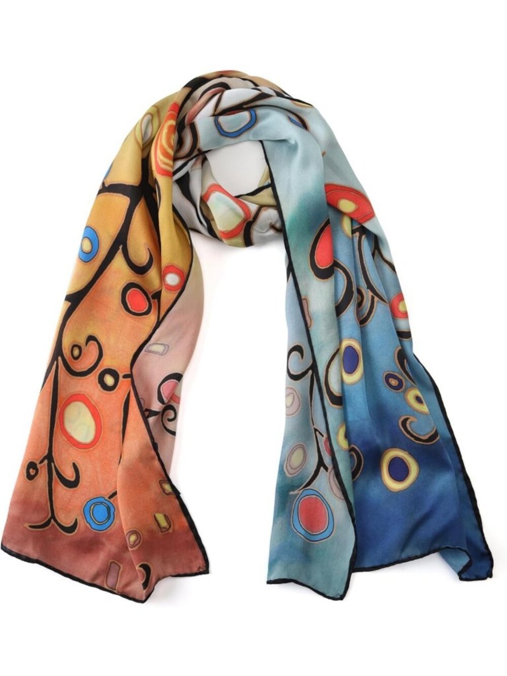 Elegant Charmeuse Silk Scarf with Classic Art Print | Luxury Fashion Accessory